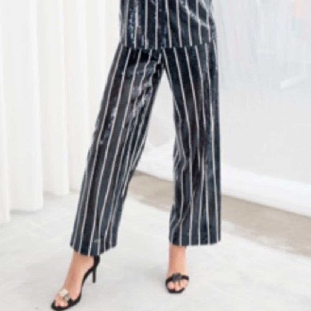 & Other Stories Striped Sequin Lounge Pants NWTS Black White size 6